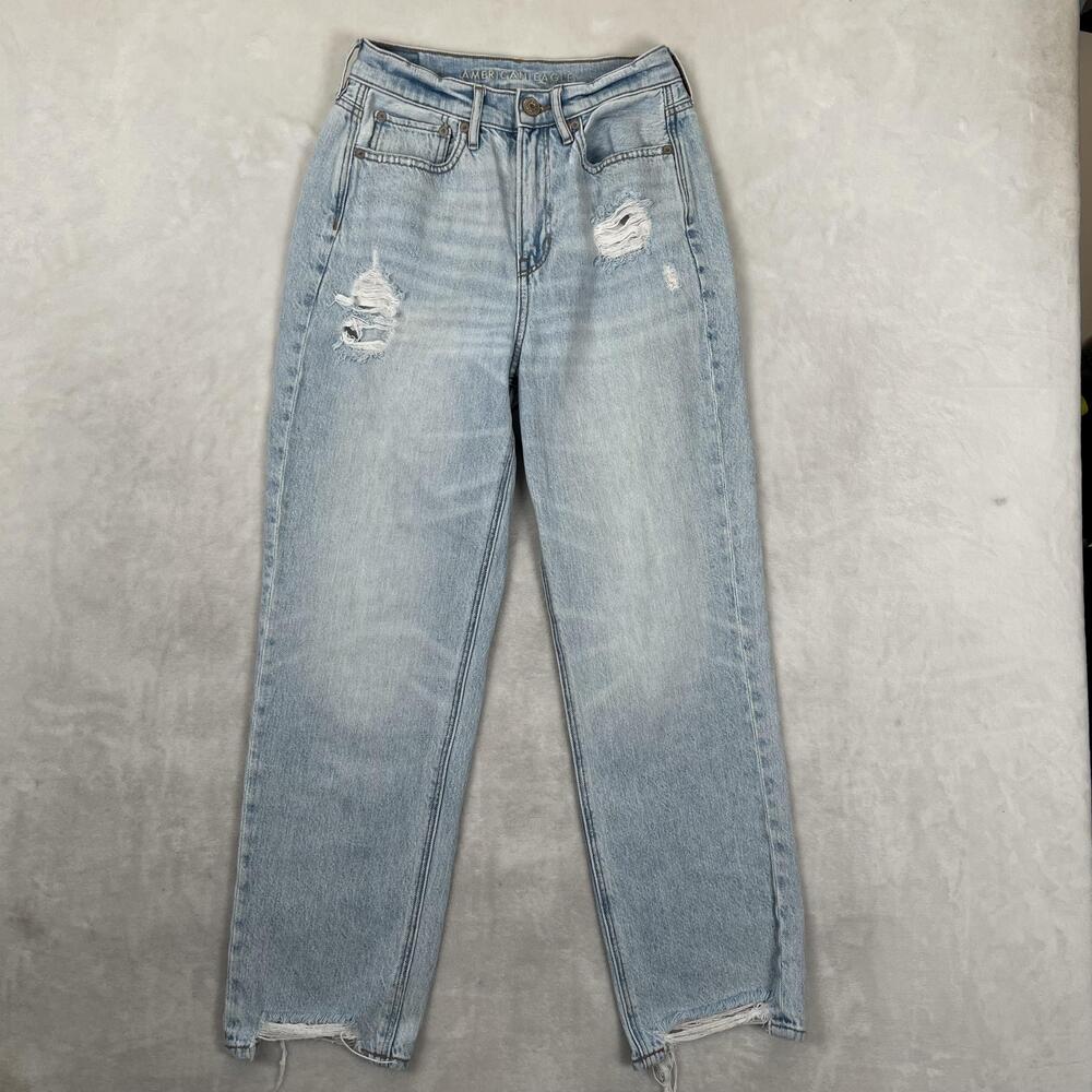 American Eagle 90s High Rise Boyfriend Jeans Womens 4 Blue Distressed Denim